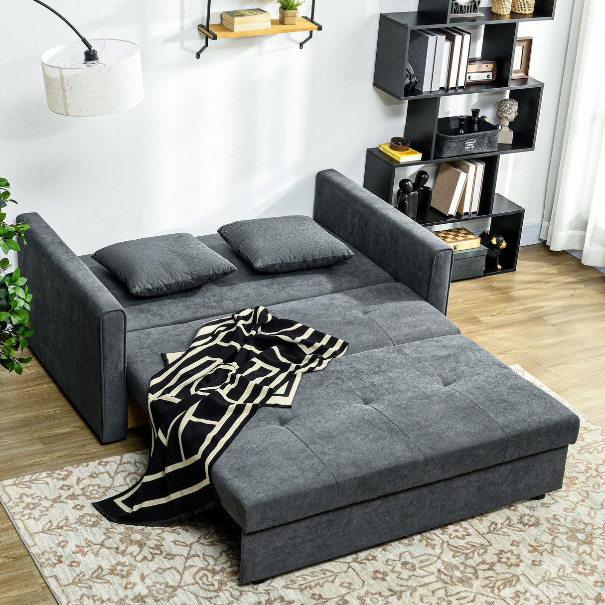 Snow Flannel Fabric 2 Seater Sofa Bed 152cm Wide With Storage And 2 Pillows - Velmora