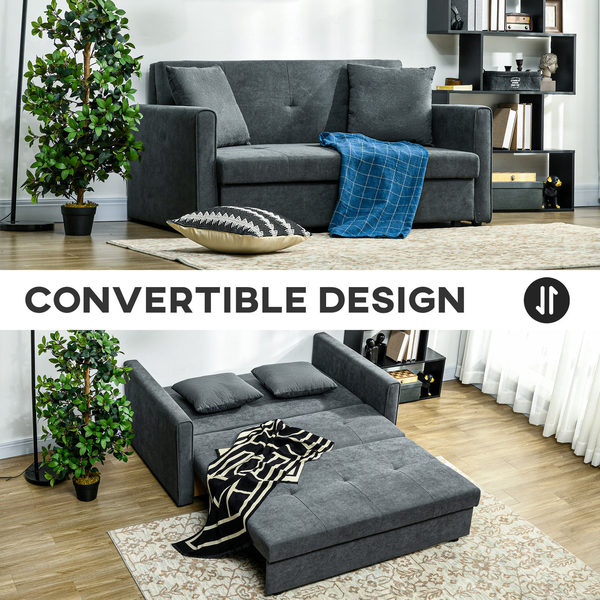 Snow Flannel Fabric 2 Seater Sofa Bed 152cm Wide With Storage And 2 Pillows - Velmora