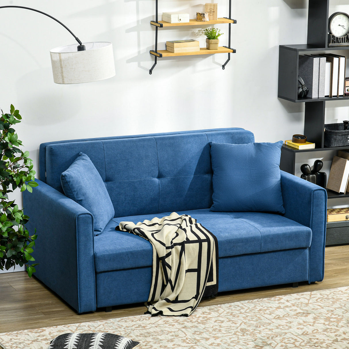 Snow Flannel Fabric 2 Seater Sofa Bed 152cm Wide With Storage And 2 Pillows - Velmora