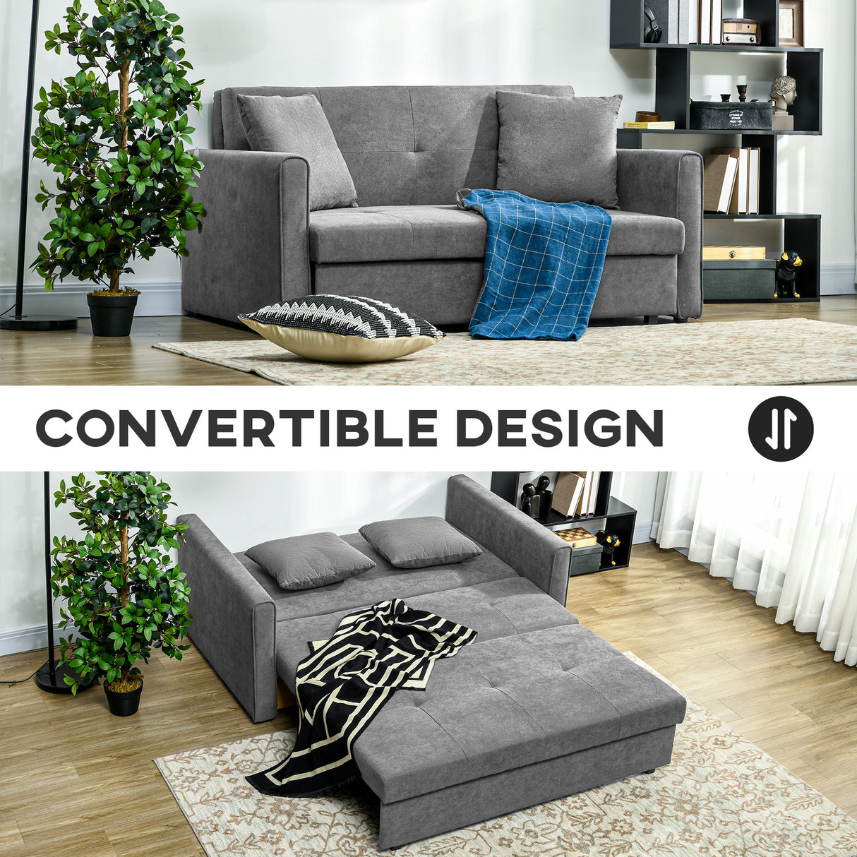 Snow Flannel Fabric 2 Seater Sofa Bed 152cm Wide With Storage And 2 Pillows - Velmora