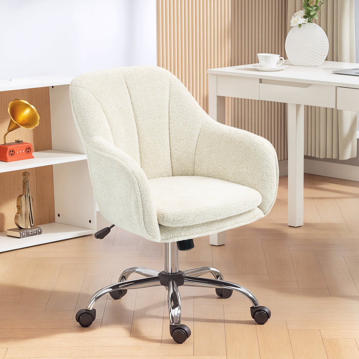 Snow Flannel Fabric Home And Office Chair 64cm Wide - Velmora