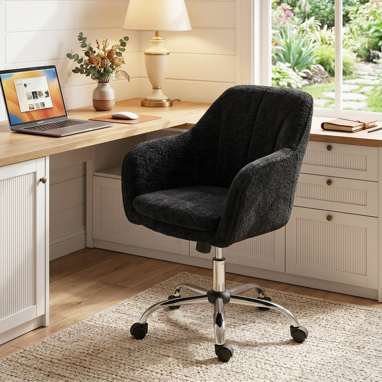 Snow Flannel Fabric Home And Office Chair 64cm Wide - Velmora