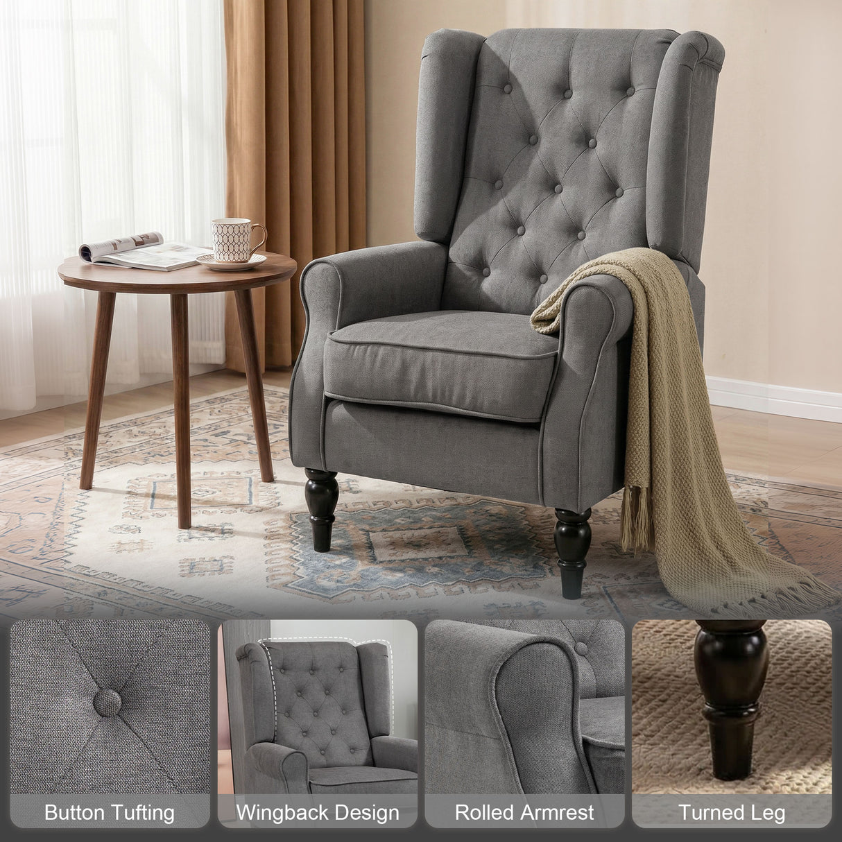 Snow Flannel Fabric Wingback Occasional Chair 74cm Wide - Velmora