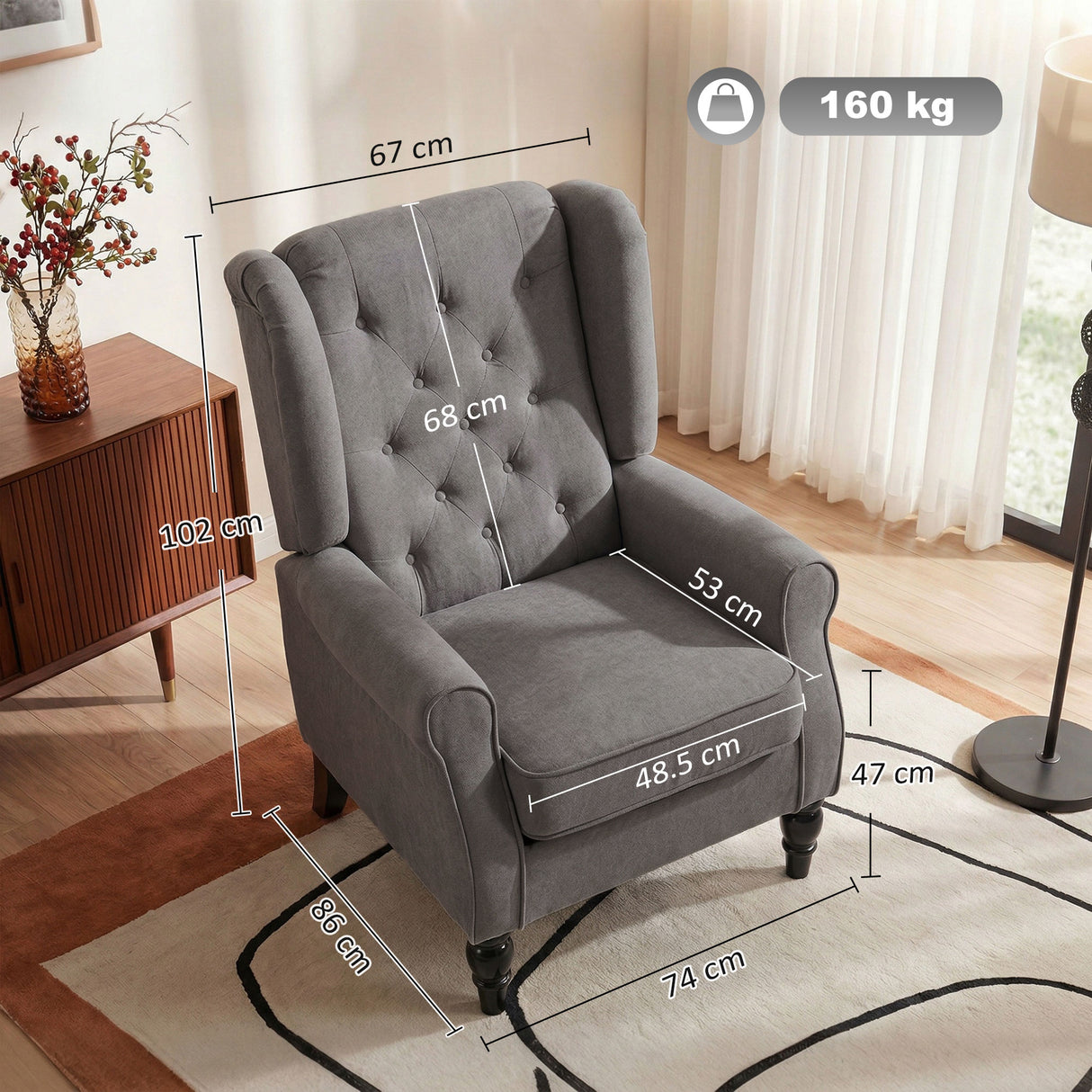 Snow Flannel Fabric Wingback Occasional Chair 74cm Wide - Velmora