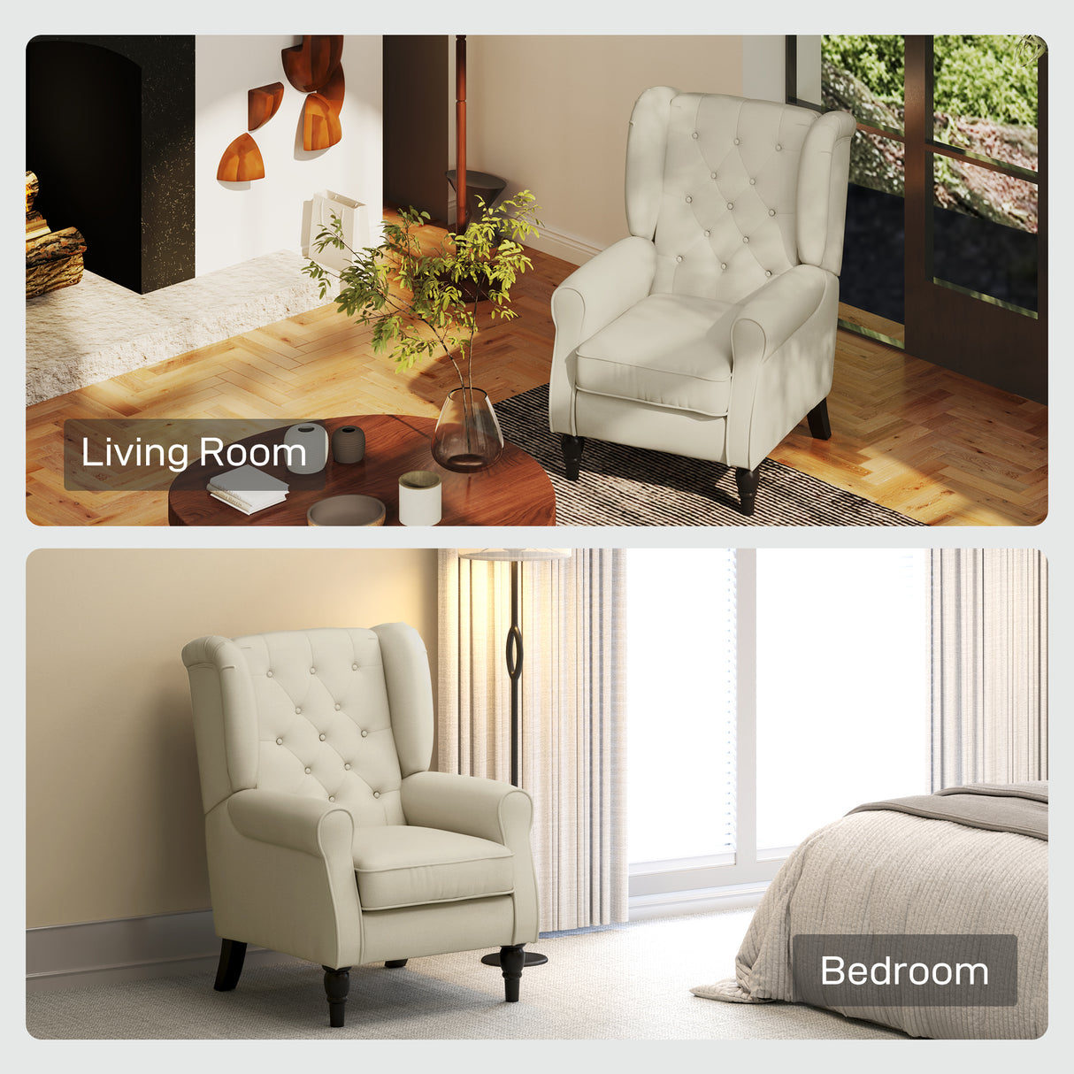 Snow Flannel Fabric Wingback Occasional Chair 74cm Wide - Velmora