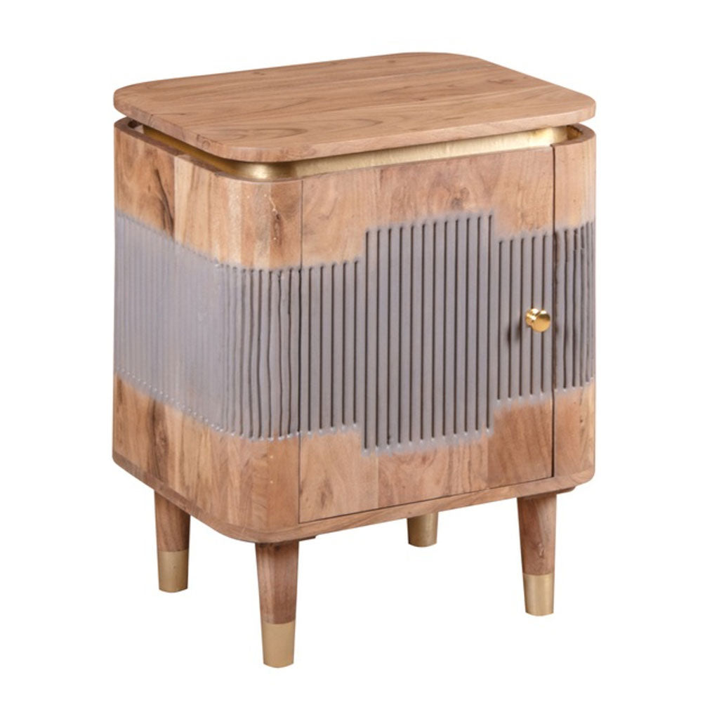 Solid Acacia Wood Bedside Cabinet With 1 Door - Wilton