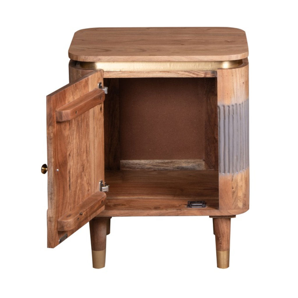 Solid Acacia Wood Bedside Cabinet With 1 Door - Wilton