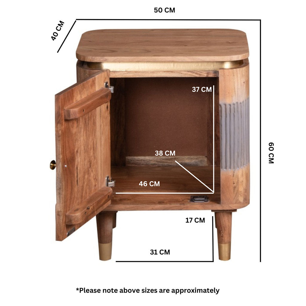 Solid Acacia Wood Bedside Cabinet With 1 Door - Wilton