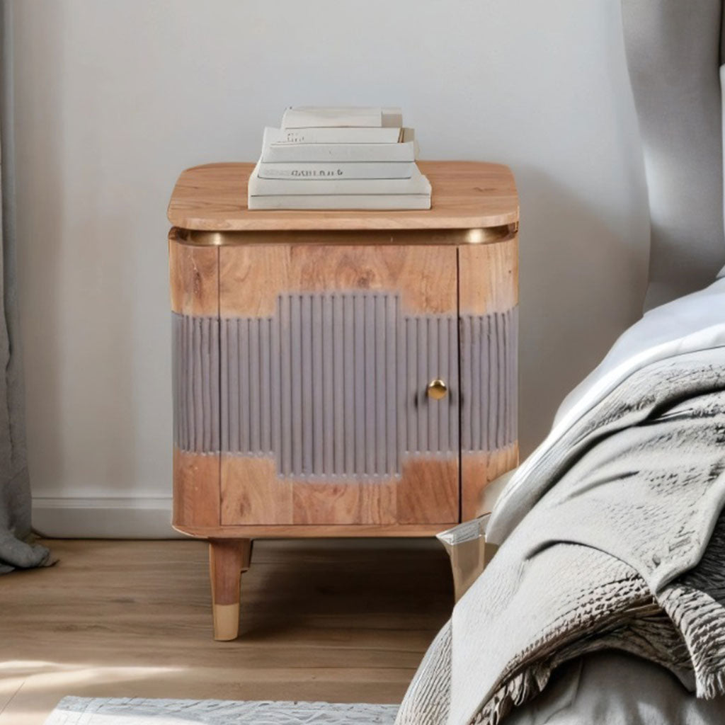 Solid Acacia Wood Bedside Cabinet With 1 Door - Wilton