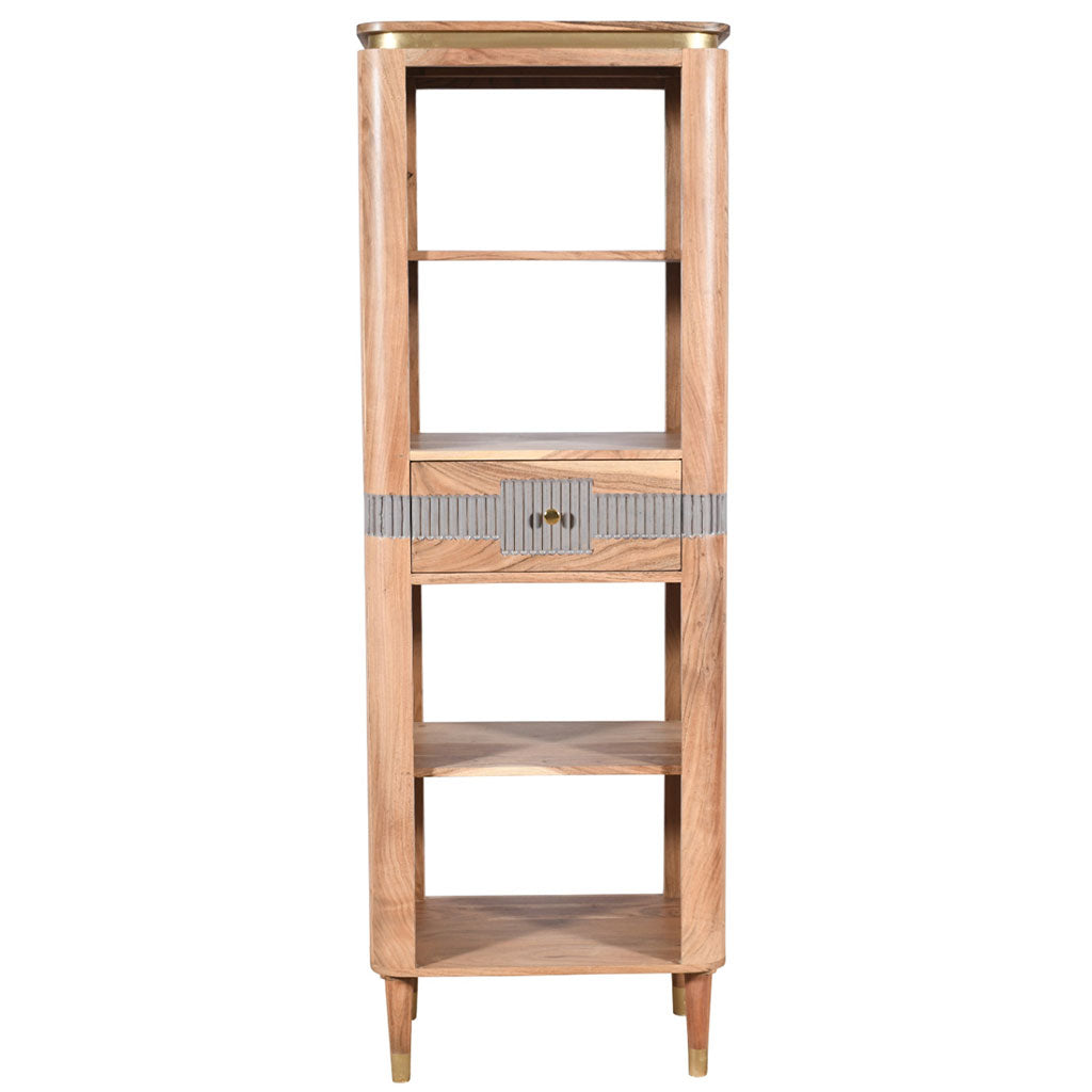Solid Acacia Wood Bookcase With 1 Drawer And 4 Shelves - Wilton