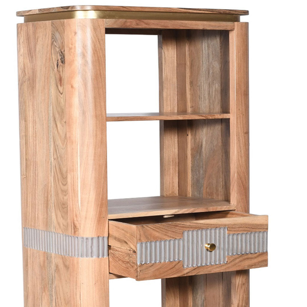 Solid Acacia Wood Bookcase With 1 Drawer And 4 Shelves - Wilton