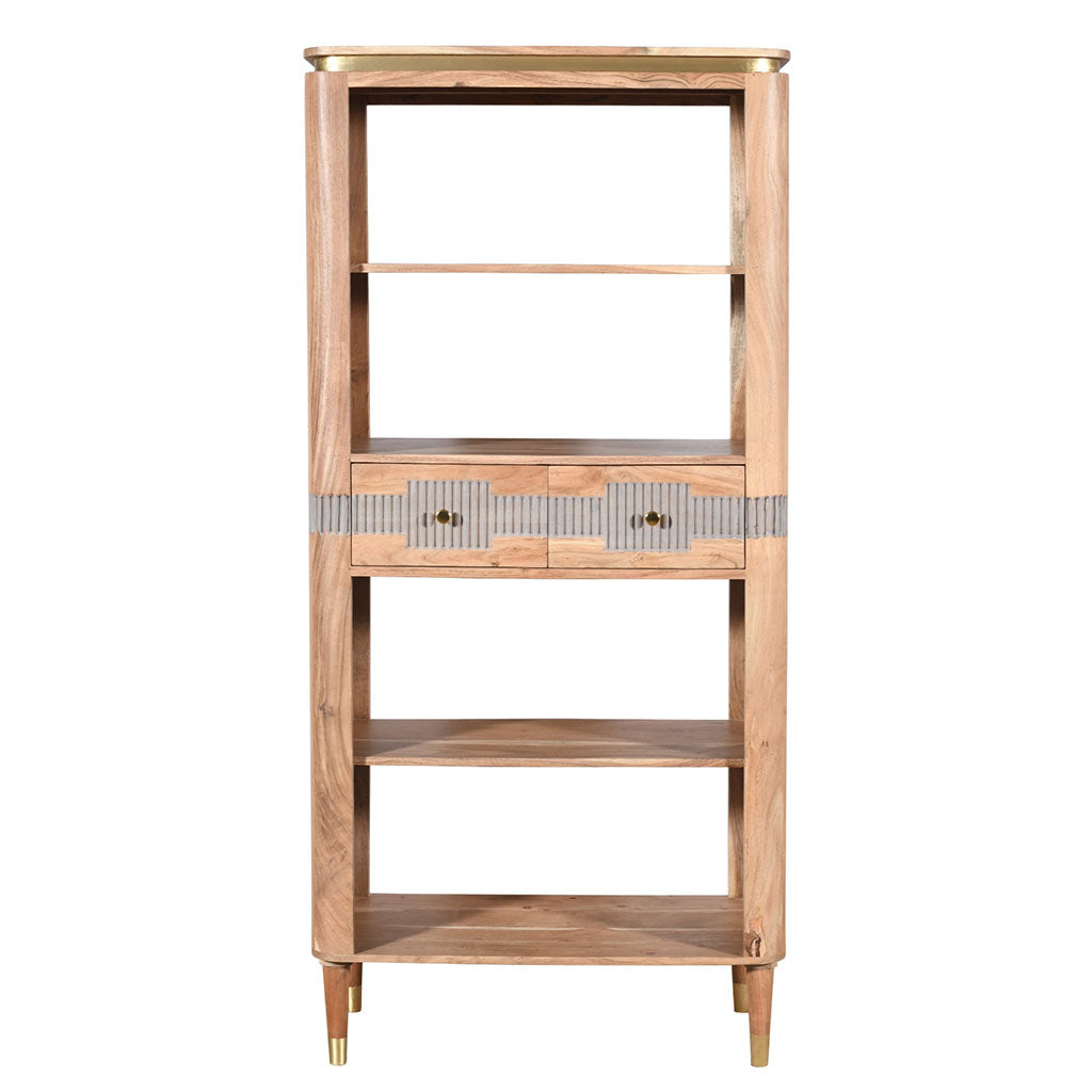 Solid Acacia Wood Bookcase With 2 Drawers And 4 Shelves - Wilton