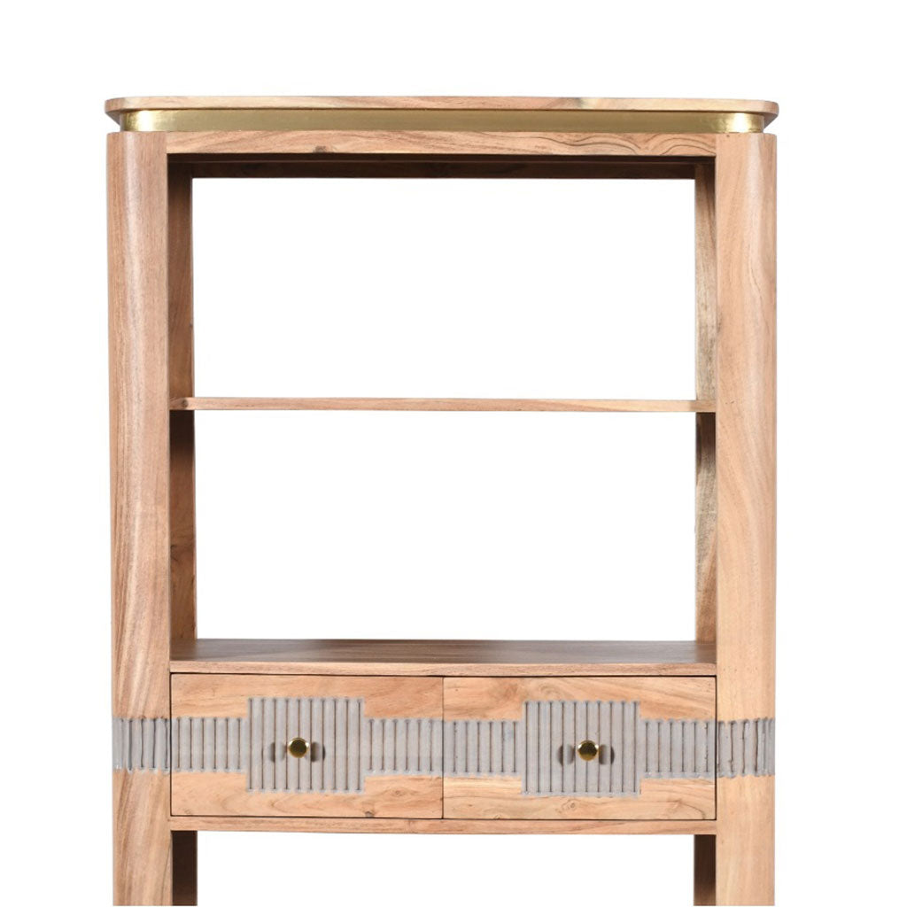 Solid Acacia Wood Bookcase With 2 Drawers And 4 Shelves - Wilton