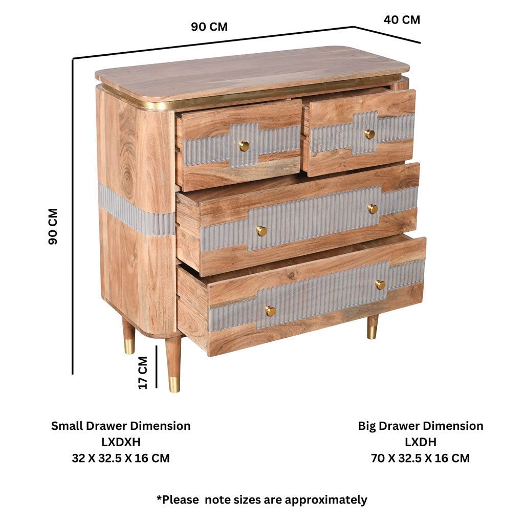 Solid Acacia Wood Chest Of 4 Drawers - Wilton