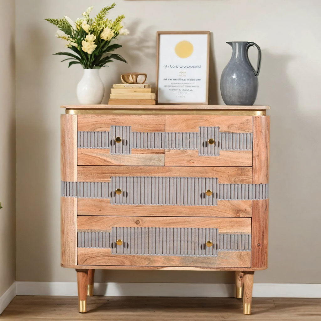 Solid Acacia Wood Chest Of 4 Drawers - Wilton
