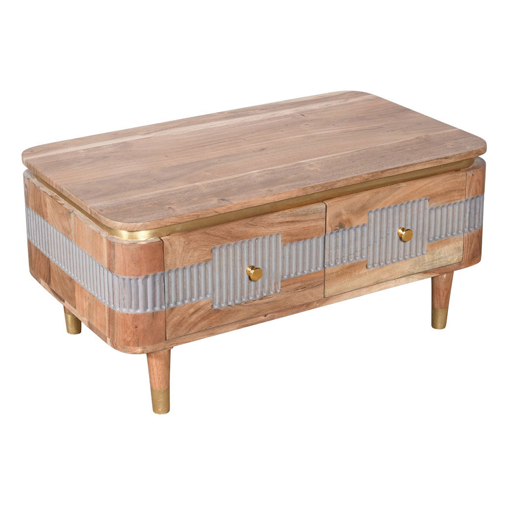 Solid Acacia Wood Coffee Table With 2 Drawers - Wilton