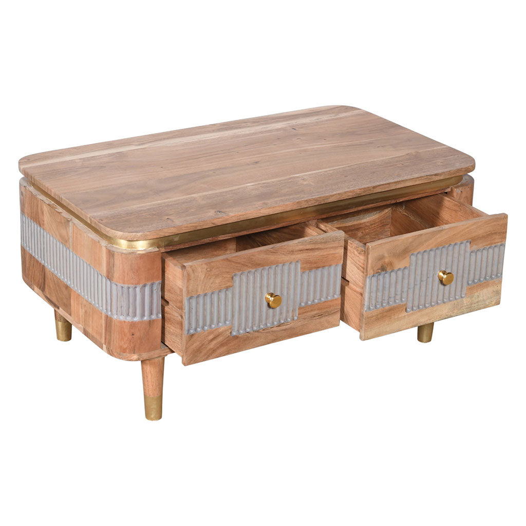 Solid Acacia Wood Coffee Table With 2 Drawers - Wilton