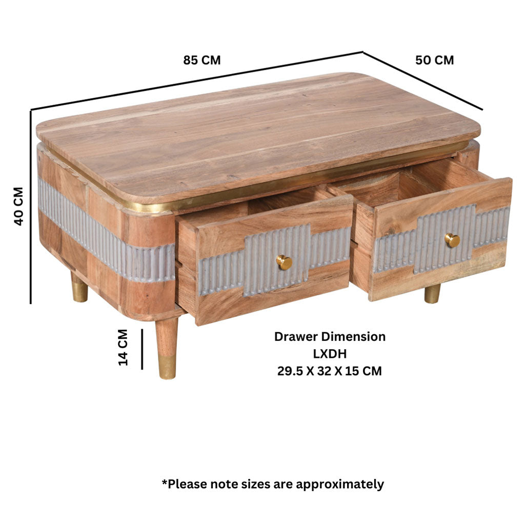 Solid Acacia Wood Coffee Table With 2 Drawers - Wilton