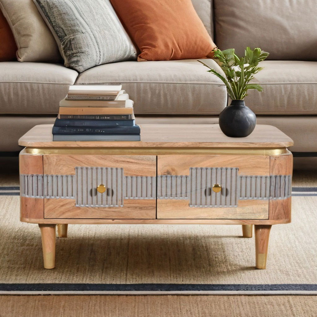 Solid Acacia Wood Coffee Table With 2 Drawers - Wilton