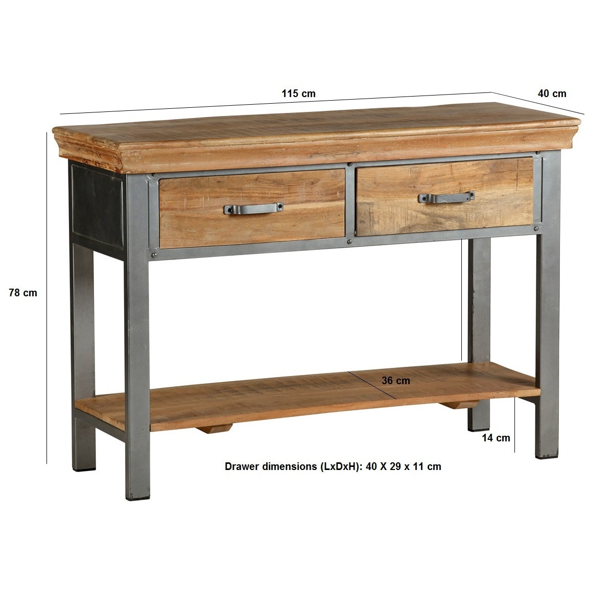 Solid Acacia Wood Console Table With 2 Drawers - Metropolis