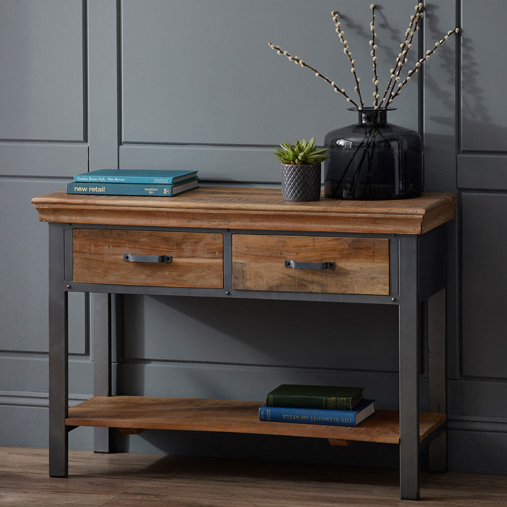 Solid Acacia Wood Console Table With 2 Drawers - Metropolis