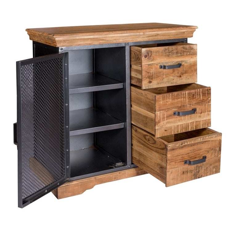 Solid Acacia Wood Sideboard With 1 Door And 3 Drawers - Metropolis