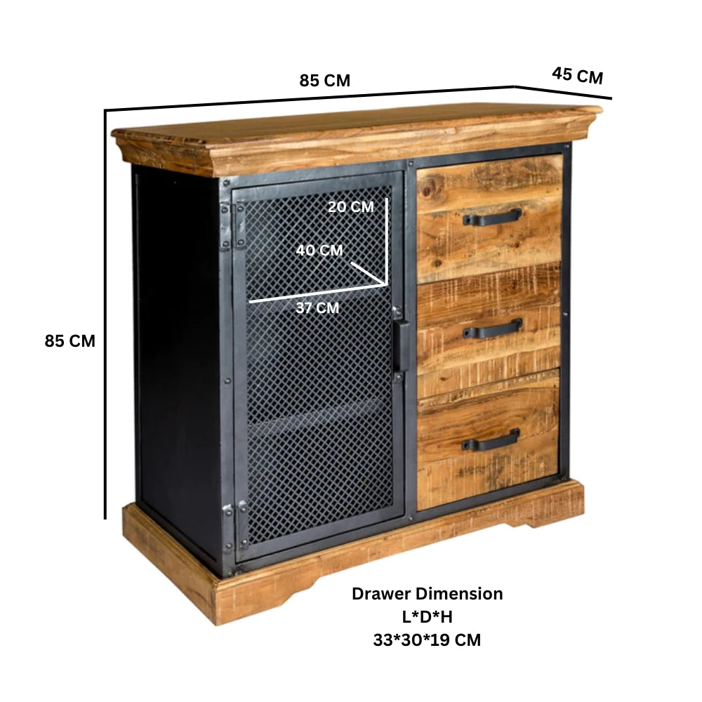 Solid Acacia Wood Sideboard With 1 Door And 3 Drawers - Metropolis