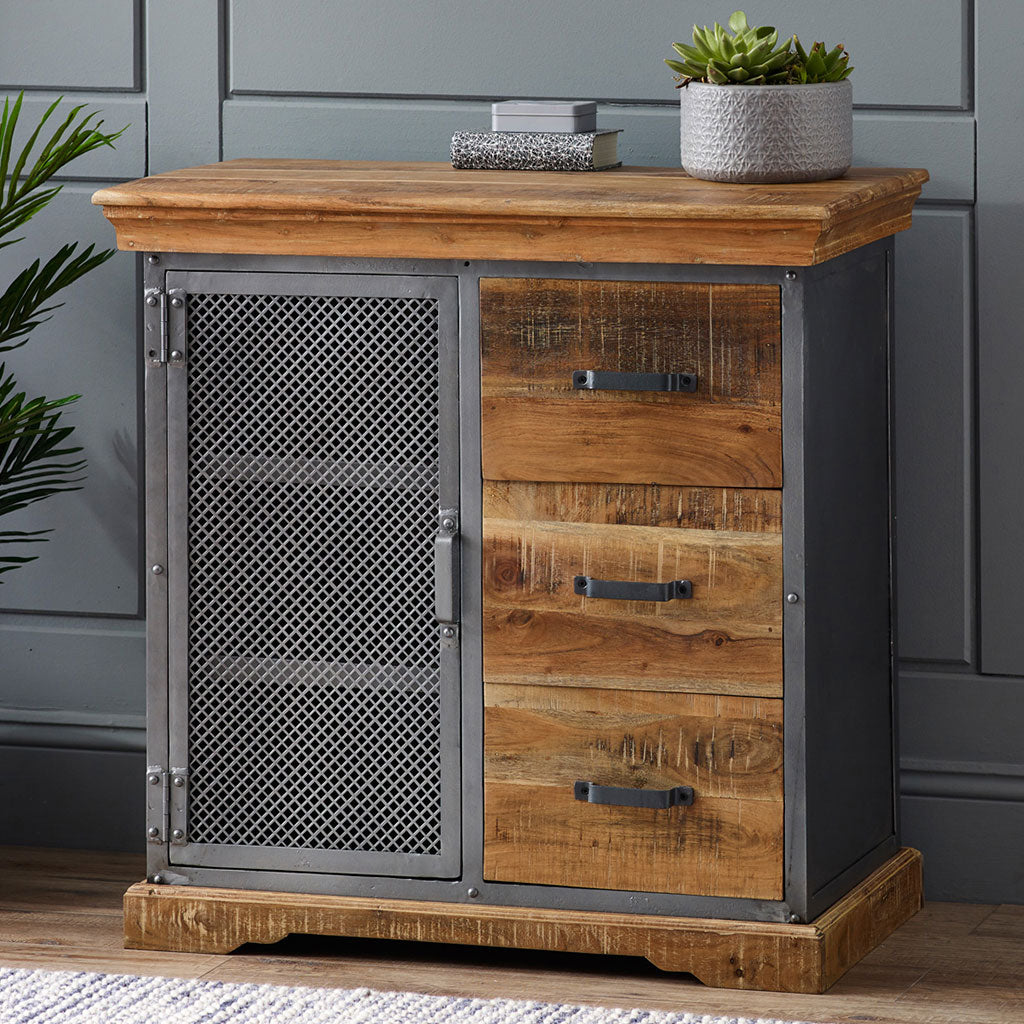 Solid Acacia Wood Sideboard With 1 Door And 3 Drawers - Metropolis