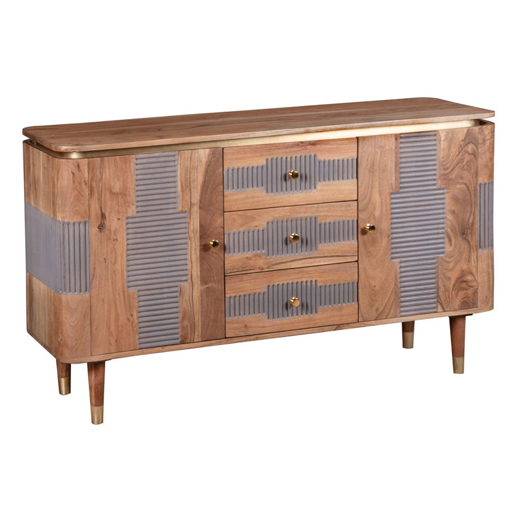 Solid Acacia Wood Sideboard With 2 Doors And 3 Drawers - Wilton