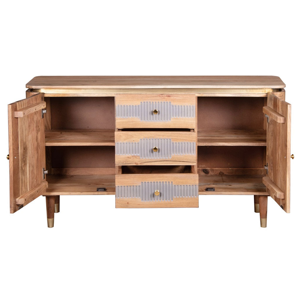 Solid Acacia Wood Sideboard With 2 Doors And 3 Drawers - Wilton
