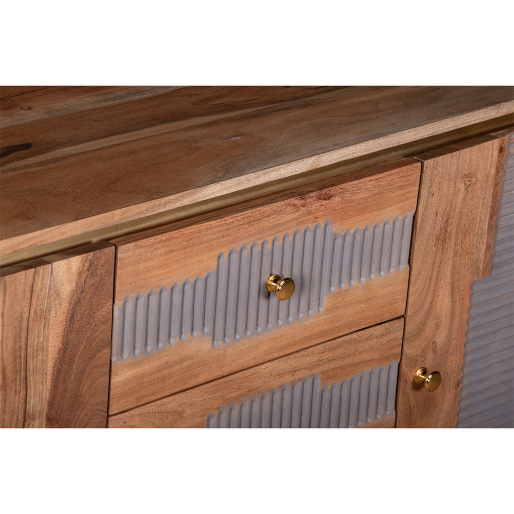 Solid Acacia Wood Sideboard With 2 Doors And 3 Drawers - Wilton