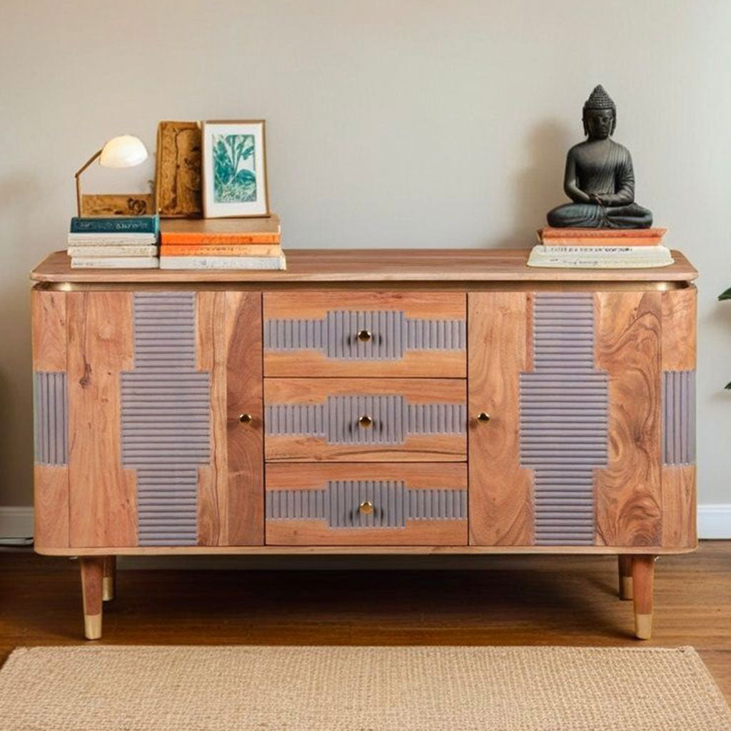 Solid Acacia Wood Sideboard With 2 Doors And 3 Drawers - Wilton