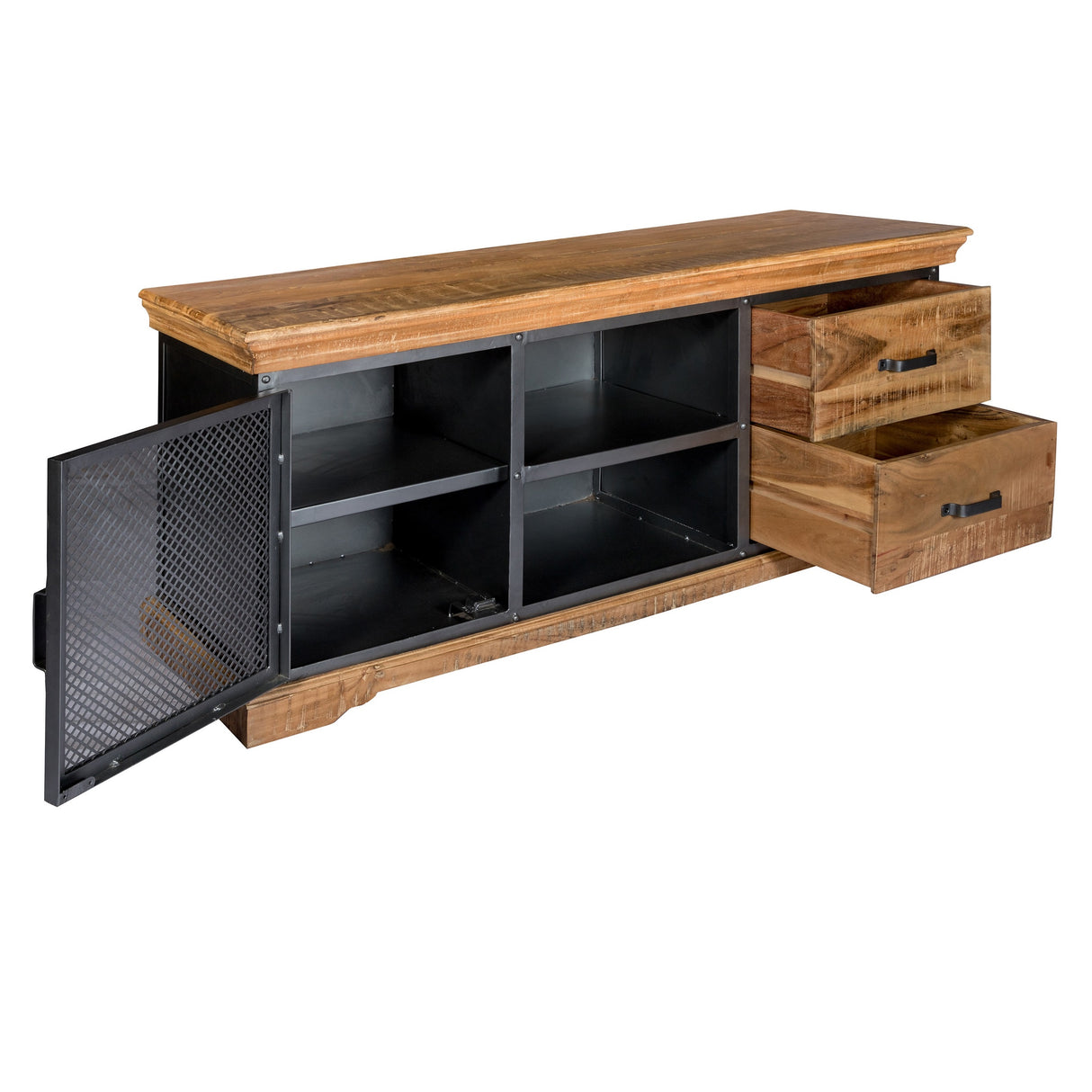 Solid Acacia Wood TV Stand With 1 Door And 2 Drawers - Metropolis