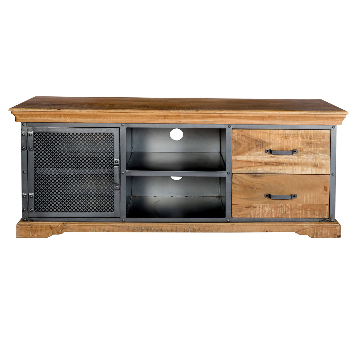 Solid Acacia Wood TV Stand With 1 Door And 2 Drawers - Metropolis