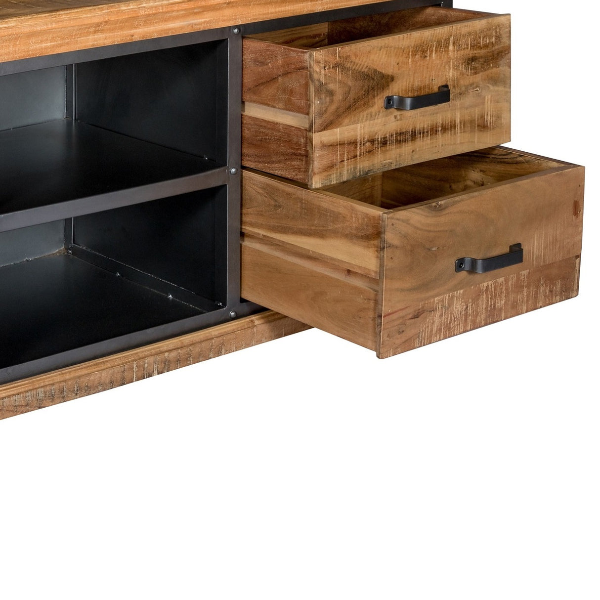 Solid Acacia Wood TV Stand With 1 Door And 2 Drawers - Metropolis