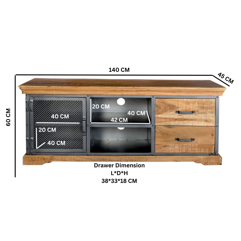 Solid Acacia Wood TV Stand With 1 Door And 2 Drawers - Metropolis