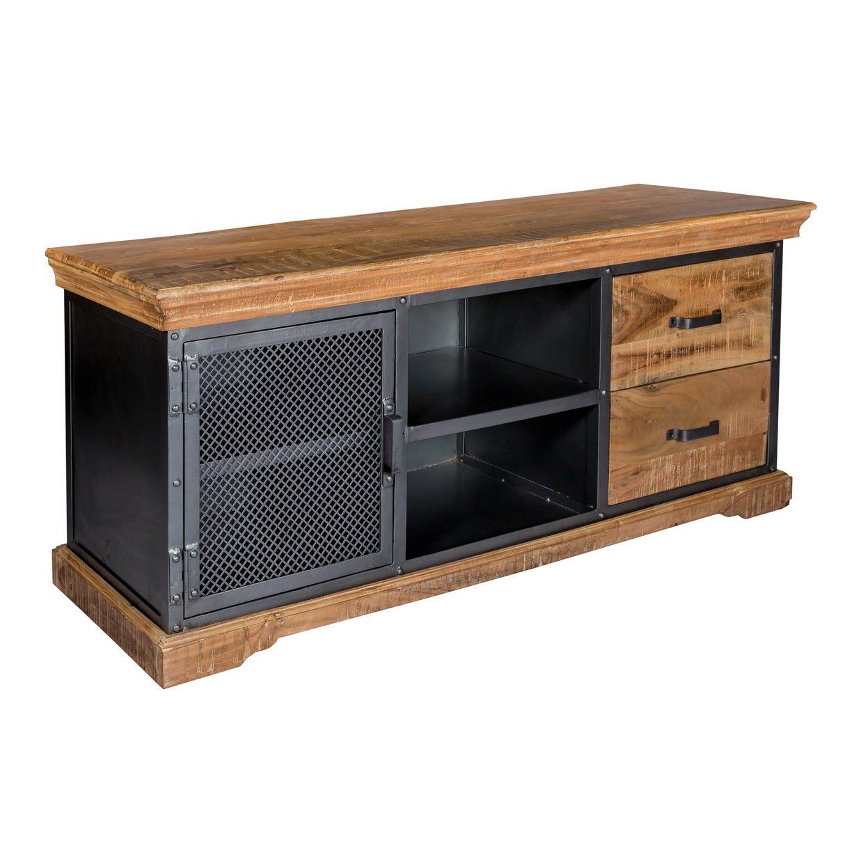 Solid Acacia Wood TV Stand With 1 Door And 2 Drawers - Metropolis