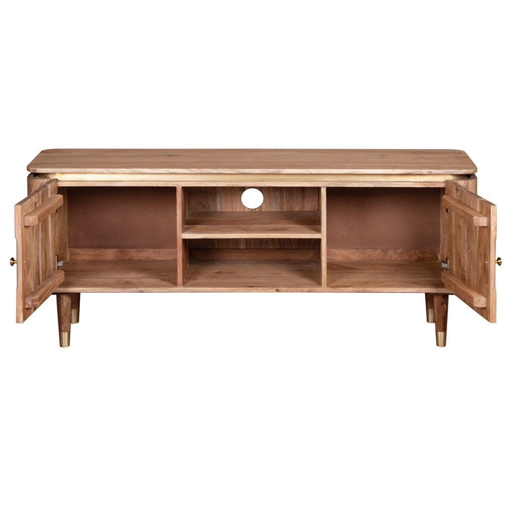 Solid Acacia Wood TV Stand With 2 Doors And 2 Shelves - Wilton