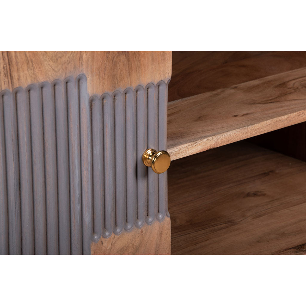 Solid Acacia Wood TV Stand With 2 Doors And 2 Shelves - Wilton