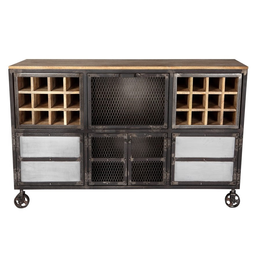 Solid Hardwood Bar Cabinet With Metal Frame - Evoke