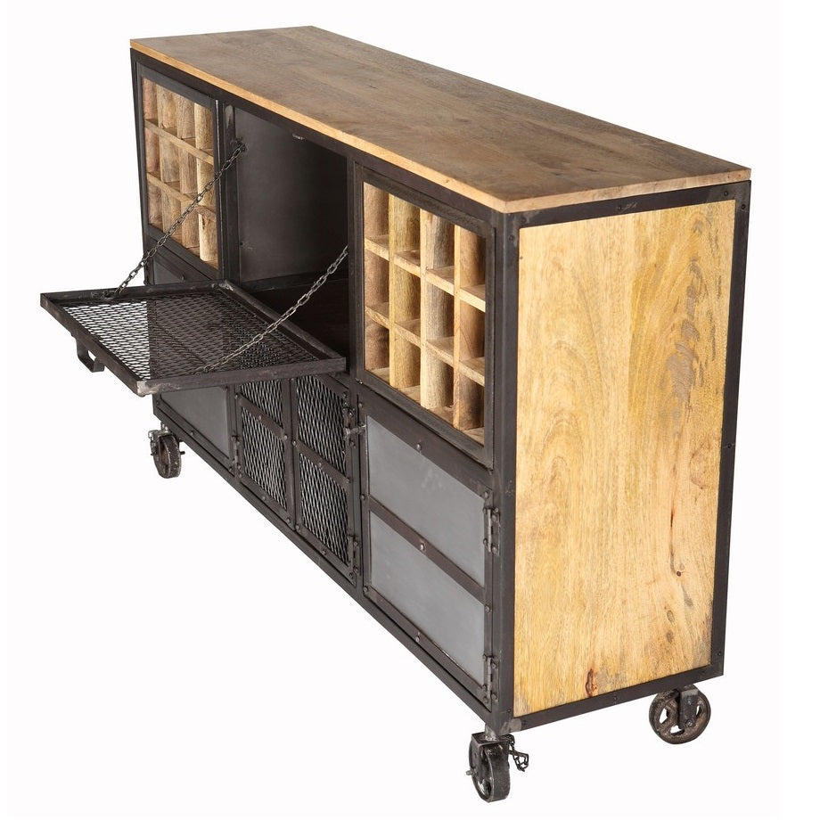Solid Hardwood Bar Cabinet With Metal Frame - Evoke