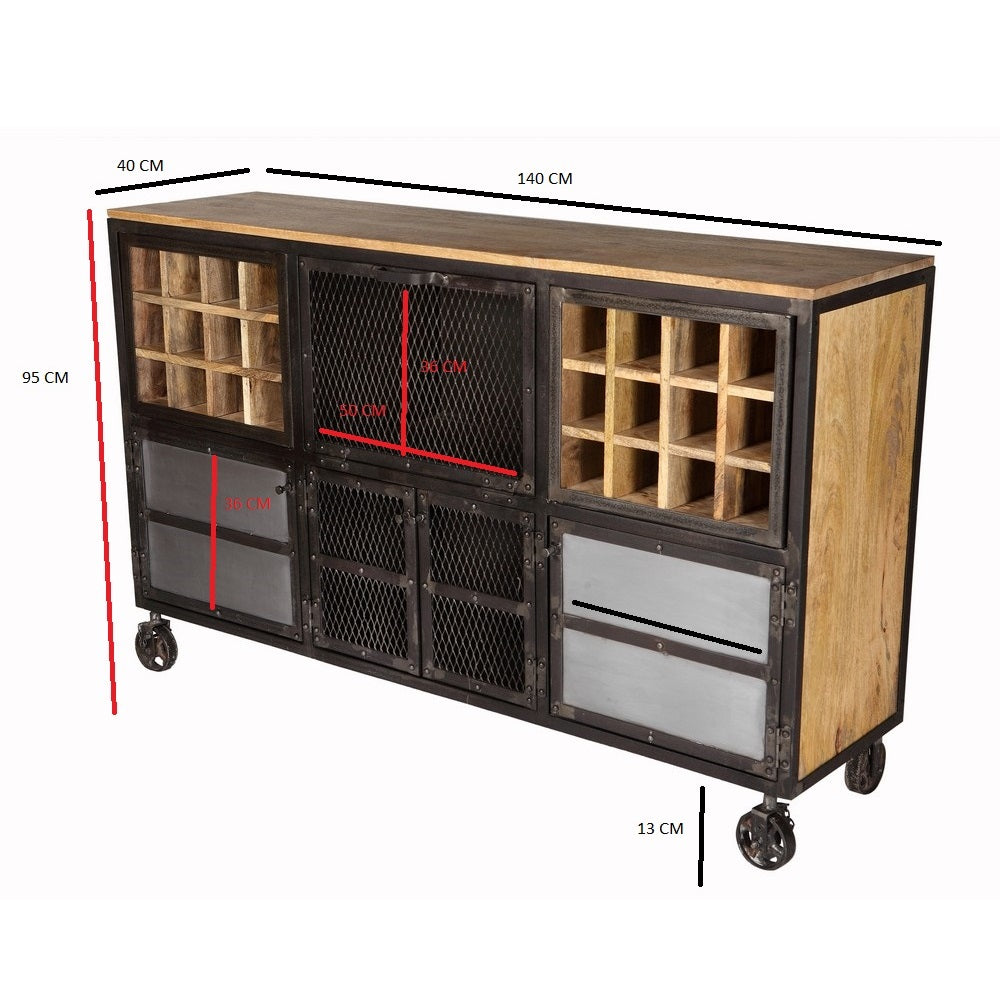 Solid Hardwood Bar Cabinet With Metal Frame - Evoke
