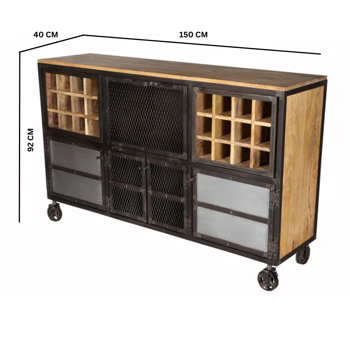 Solid Hardwood Bar Cabinet With Metal Frame - Evoke