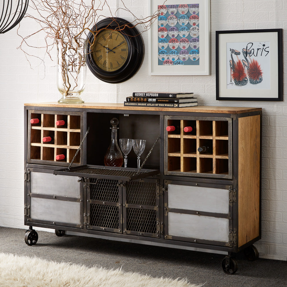 Solid Hardwood Bar Cabinet With Metal Frame - Evoke