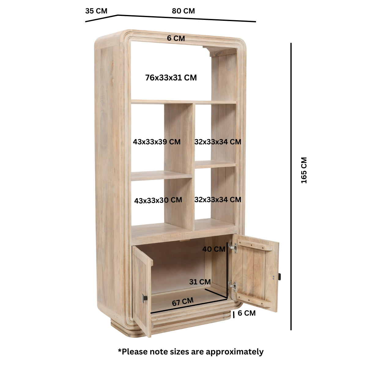 Solid Hardwood Bookcase With 2 Doors And 5 Shelves - Hudson