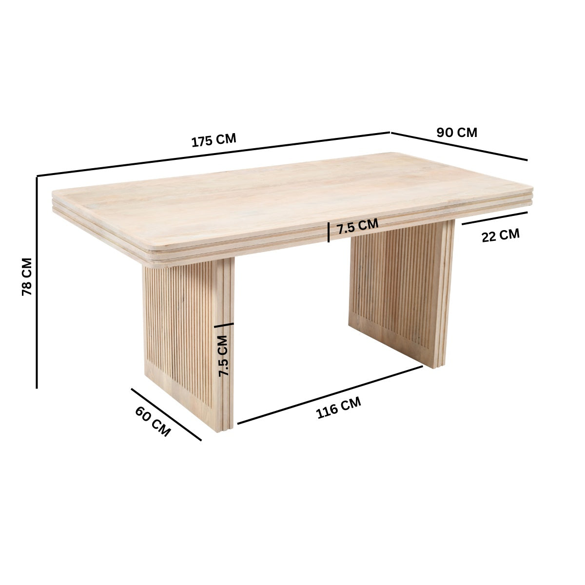 Solid Hardwood Dining Table for 6 to 8 People - Hudson