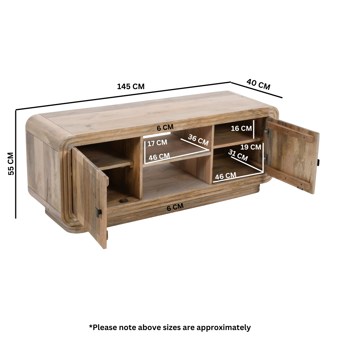 Solid Hardwood TV Stand With 2 Doors And 2 Shelves - Hudson