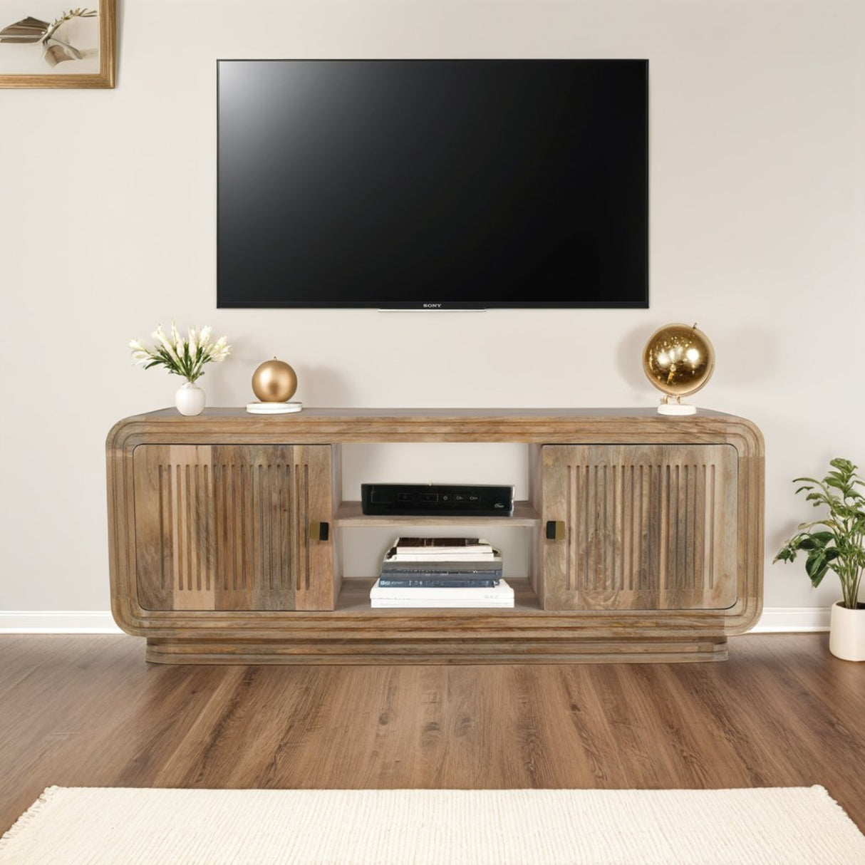 Solid Hardwood TV Stand With 2 Doors And 2 Shelves - Hudson