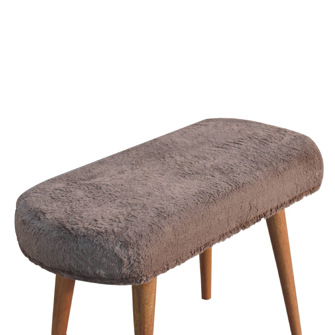 Solid Mango Wood Bedroom 1 Seater Bench With Faux Fur Seat - Mocha