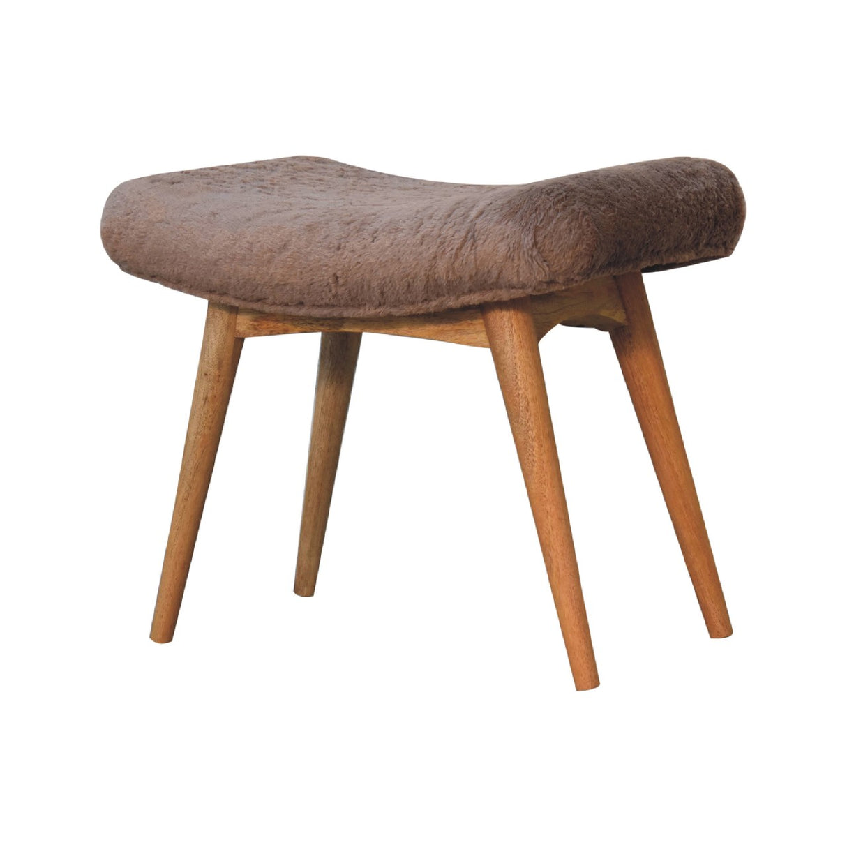 Solid Mango Wood Bedroom Seating Bench Curved With Faux Fur Seat - Mocha